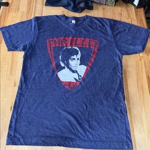 American Apparel Navy Blue Thriller Graphic Tee with Red and White Print